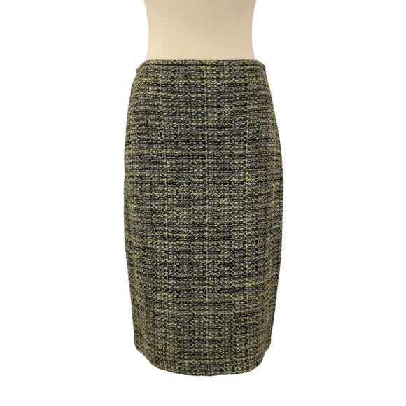 St. John Tweed Knee Length Pencil Skirt Yellow/Black Wool Blend | Size 4 - Picture 1 of 11